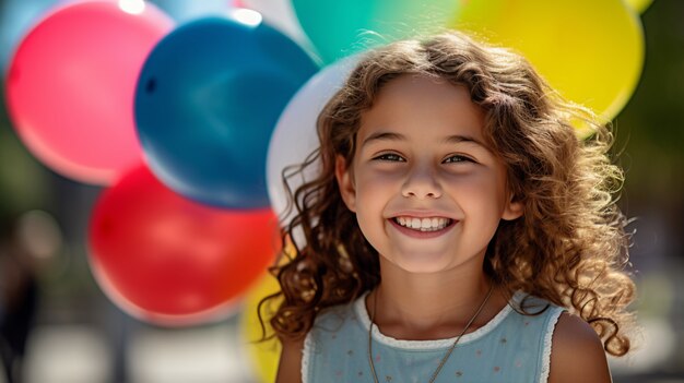 Ragazza di taglio medio che posa con i palloncini