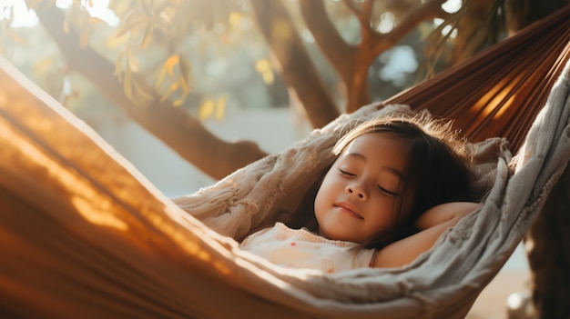 Ragazza di tiro medio che dorme all'aperto