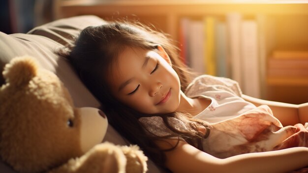 Ragazza di tiro medio che dorme in casa