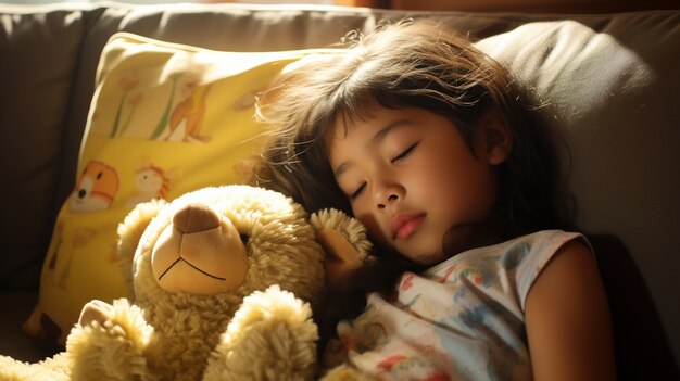 Ragazza di tiro medio che dorme in casa