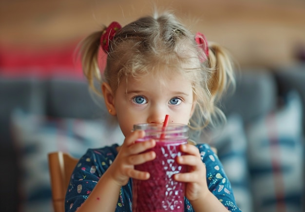 Ragazza di vista frontale con delizioso frullato