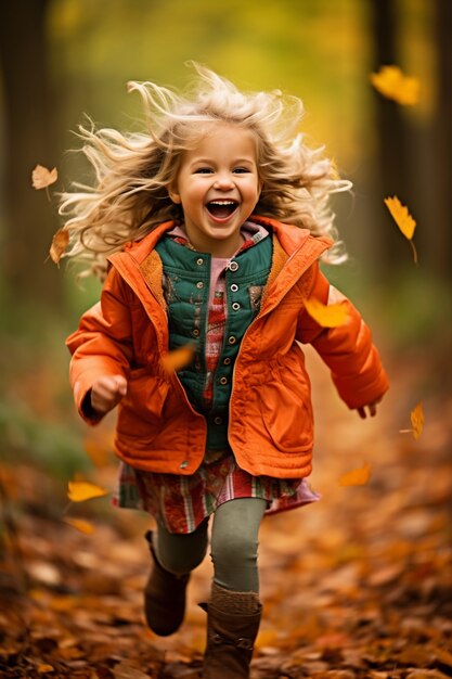 Ragazza piena di foto che corre all'aperto