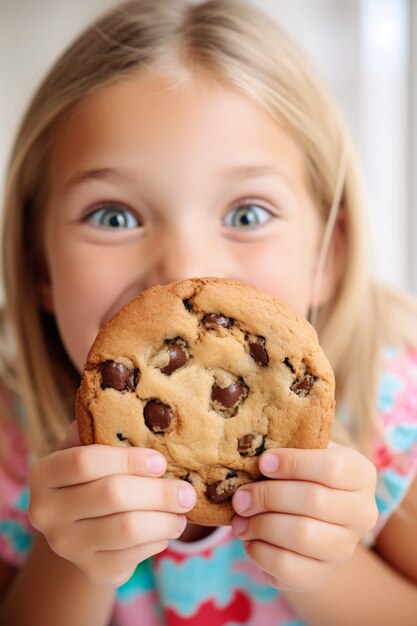 Ragazza vista frontale con delizioso biscotto