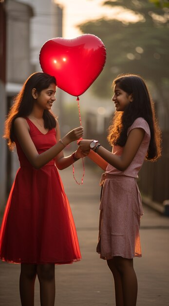 Ragazze che tengono palloncino a forma di cuore