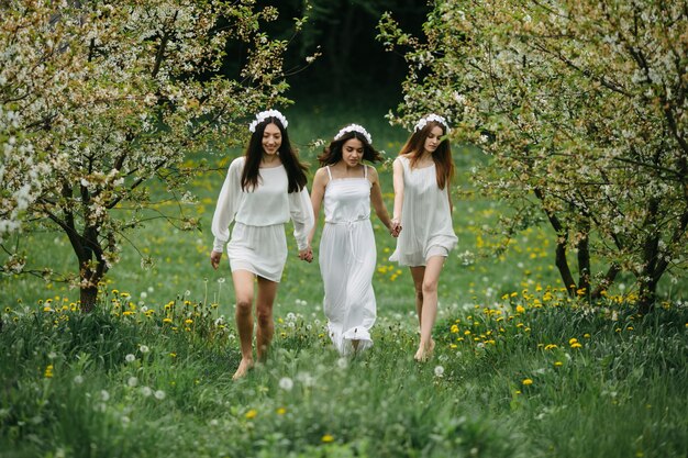 Ragazzi a piedi in campagna in un giorno di primavera