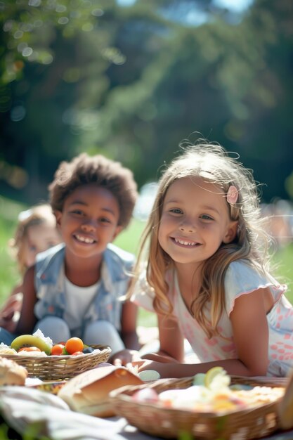 Ragazzi di taglio medio che si godono una giornata di picnic