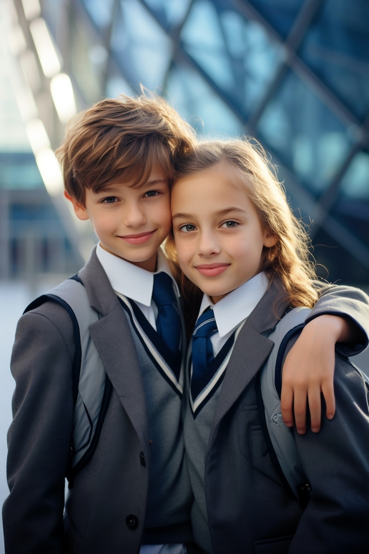 Foto gratuito ragazzi in una classe scolastica futuristica astratta