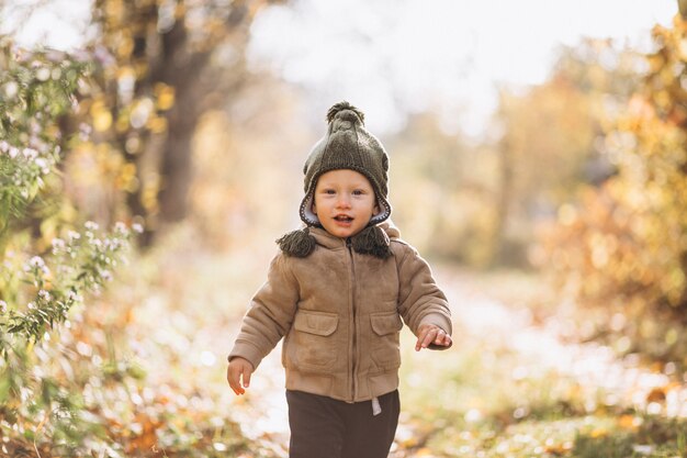 Ragazzino sveglio in un parco di autunno