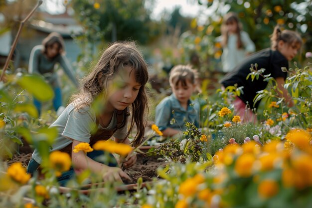 Ragazzo che impara a fare il giardino