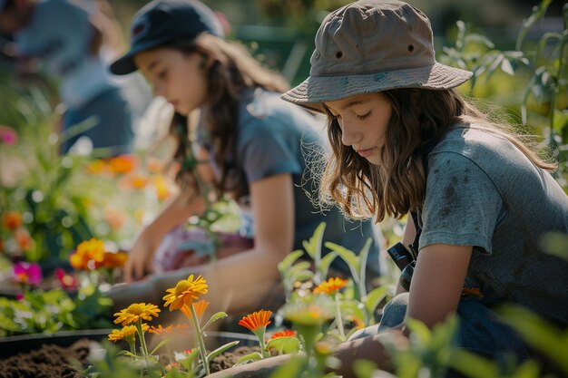 Ragazzo che impara a fare il giardino