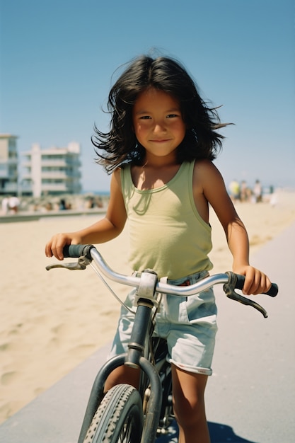 Ragazzo che si diverte con le biciclette