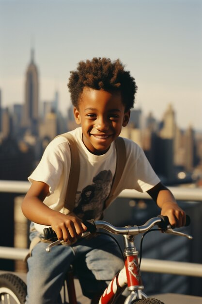 Ragazzo che si diverte con le biciclette