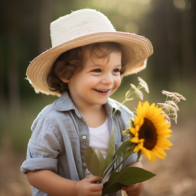 Ragazzo di tiro medio che tiene fiori