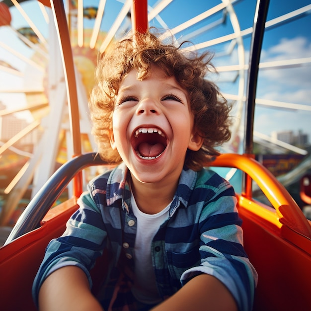 Ragazzo di vista frontale che si diverte al parco avventura