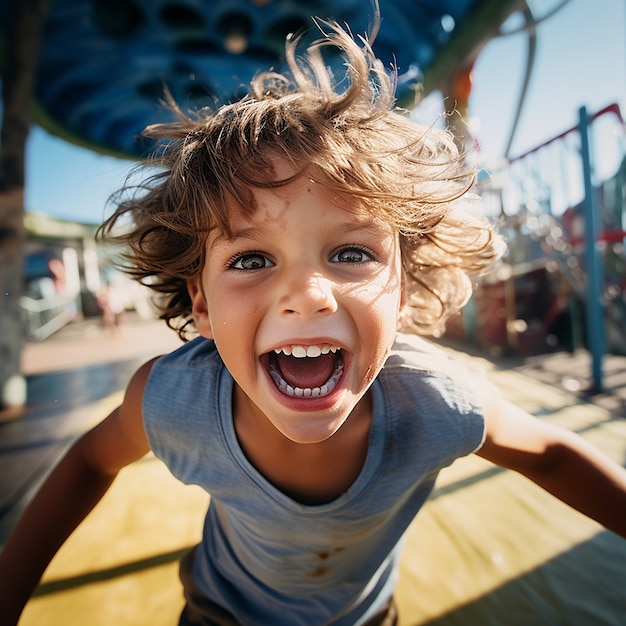 Ragazzo di vista frontale che si diverte al parco avventura