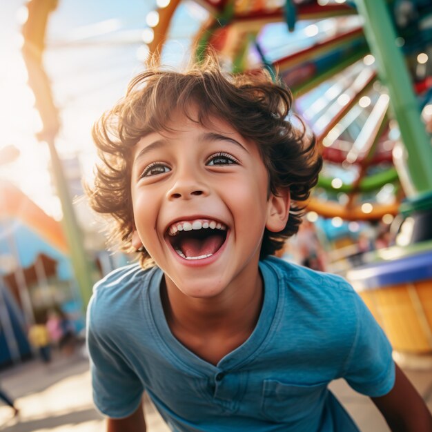 Ragazzo di vista frontale che si diverte al parco avventura