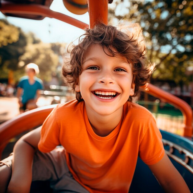 Ragazzo di vista frontale che si diverte al parco avventura