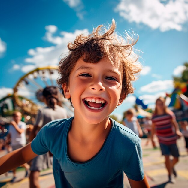 Ragazzo di vista frontale che si diverte al parco avventura