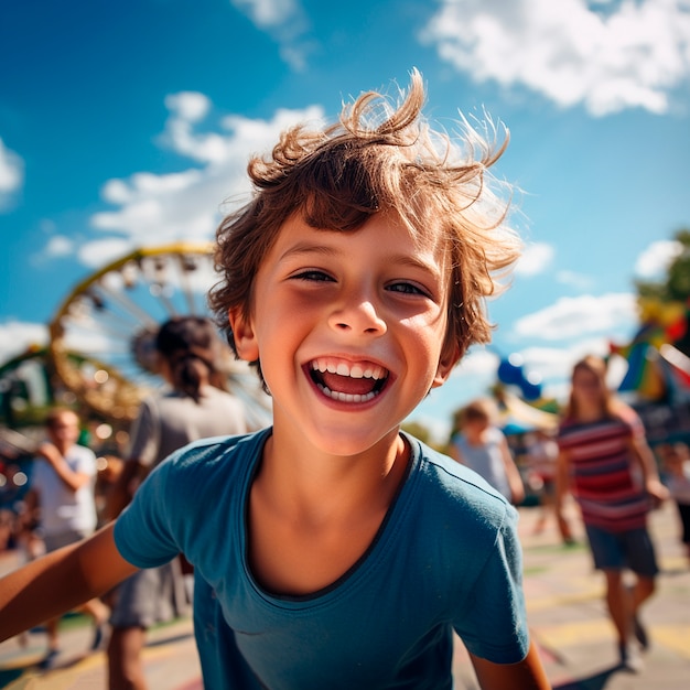 Ragazzo di vista frontale che si diverte al parco avventura