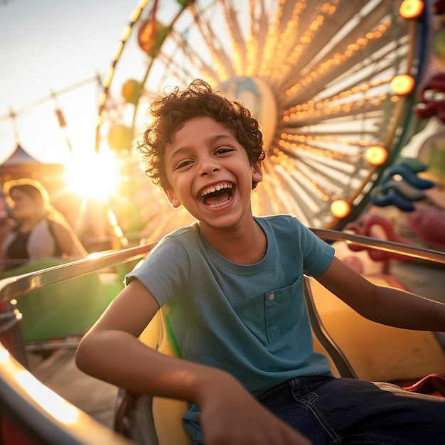 Ragazzo di vista frontale che si diverte al parco avventura