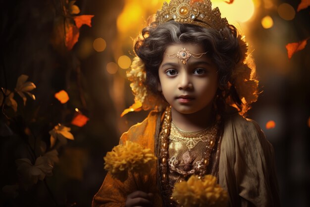 Ragazzo fotorealistico che rappresenta Krishna