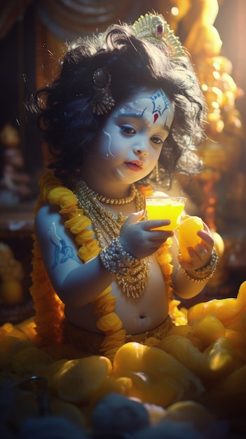 Ragazzo fotorealistico che rappresenta Krishna