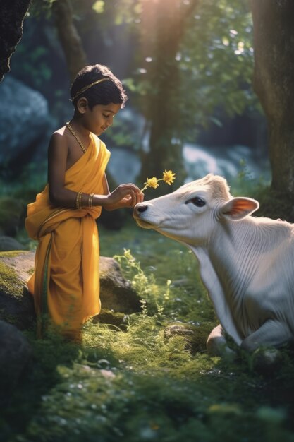 Ragazzo fotorealistico che rappresenta Krishna