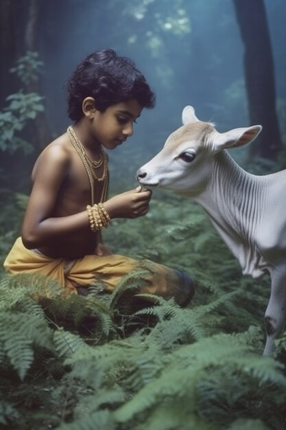 Ragazzo fotorealistico che rappresenta Krishna