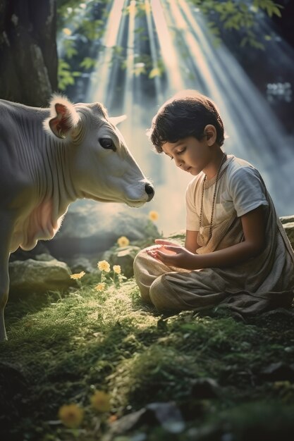 Ragazzo fotorealistico che rappresenta Krishna