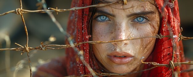 Ragazzo fotorealistico nel campo profughi