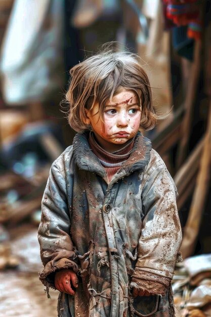 Ragazzo fotorealistico nel campo profughi