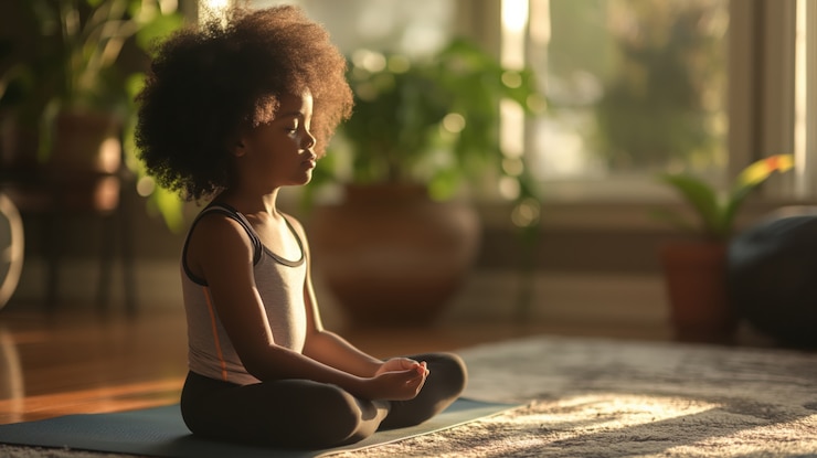 Foto gratuito ragazzo nero che pratica yoga.