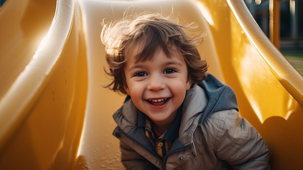 Ragazzo sorridente di vista frontale al parco acquatico