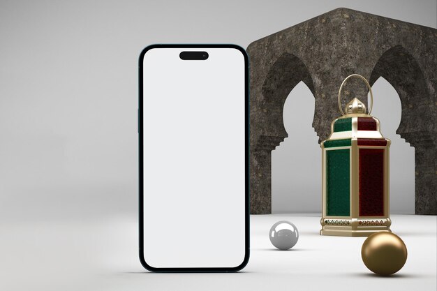 Ramadan Phone 14 Pro e lato frontale Lanterna su sfondo bianco