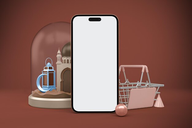 Ramadan Shopping App con vista frontale del telefono