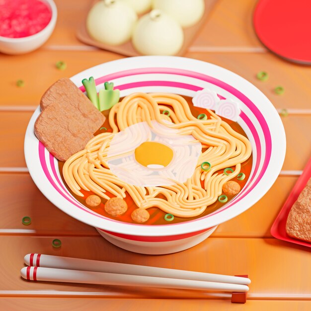 Ramen delizioso con disposizione delle bacchette