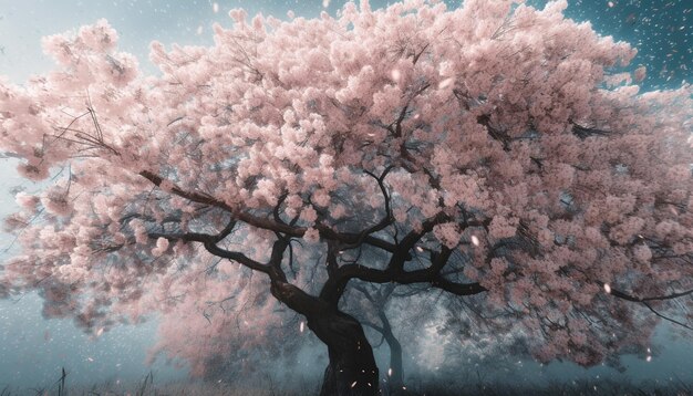Ramo di fiori di ciliegio nella bellezza del paesaggio naturale generato dall'intelligenza artificiale