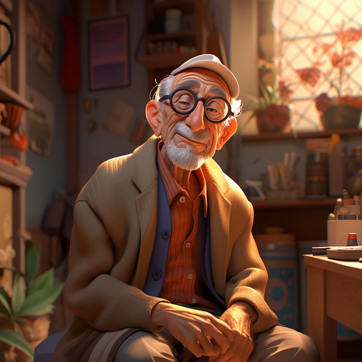 Foto gratuito rapporto ravvicinato di un personaggio di cartone animato anziano