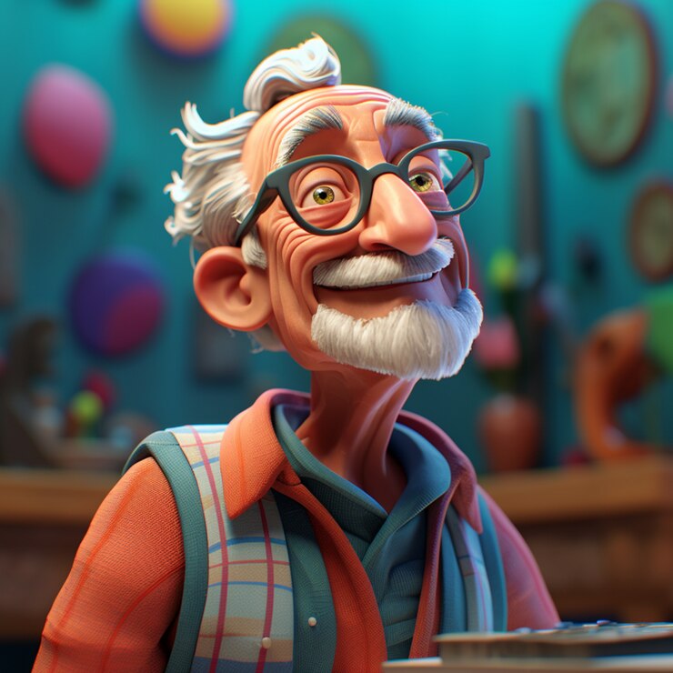 Foto gratuito rapporto ravvicinato di un personaggio di cartone animato anziano