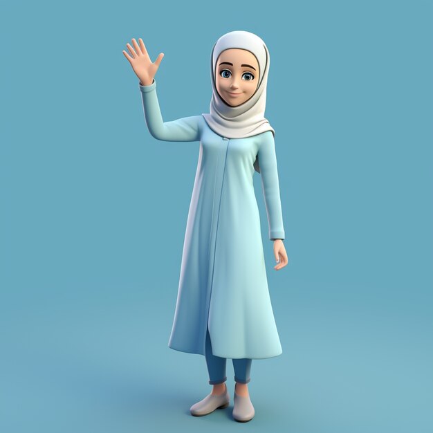 Rappresentazione 3d del fumetto come donna in hijab