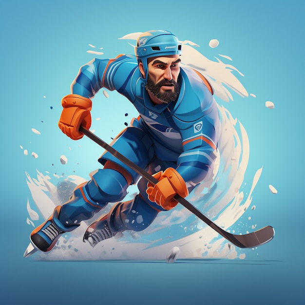 Rappresentazione 3d del giocatore di hockey su ghiaccio