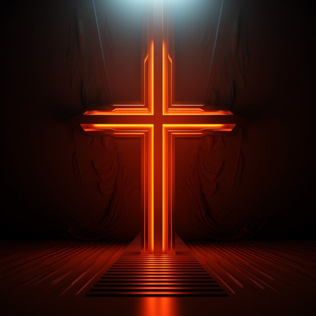 Rappresentazione 3d del simbolo della croce al neon
