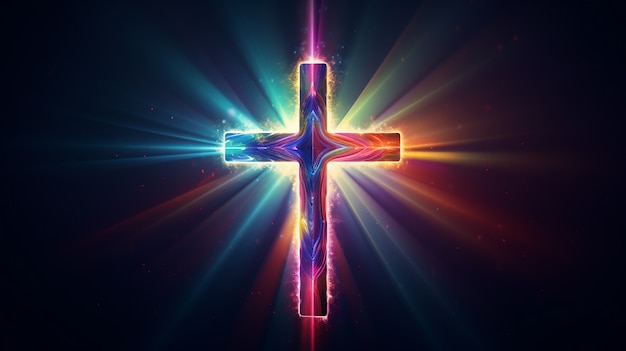 Rappresentazione 3d della croce al neon