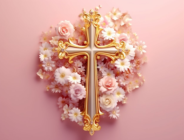 Rappresentazione 3d della croce con fiori