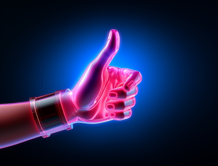 Rappresentazione 3d della mano che mostra i pollici in su