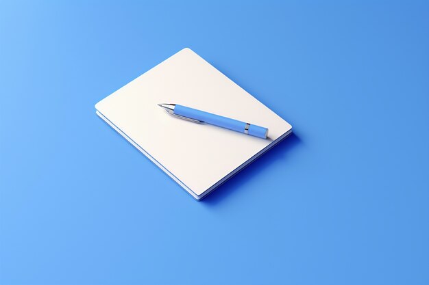 Rappresentazione 3d della penna blu con carta