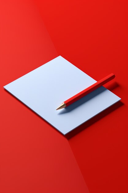 Rappresentazione 3d della penna rossa con carta
