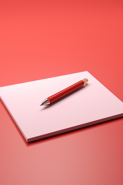 Rappresentazione 3d della penna rossa con carta