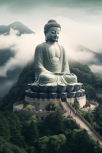 Rappresentazione 3d della statua di Buddha contro il cielo