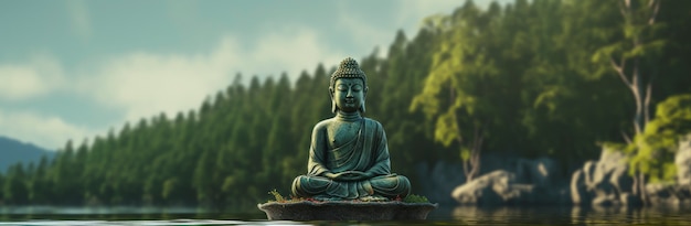 Rappresentazione 3d della statua di Buddha sul lago